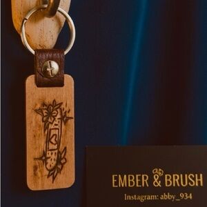 Wooden Keychain with Leather Accent